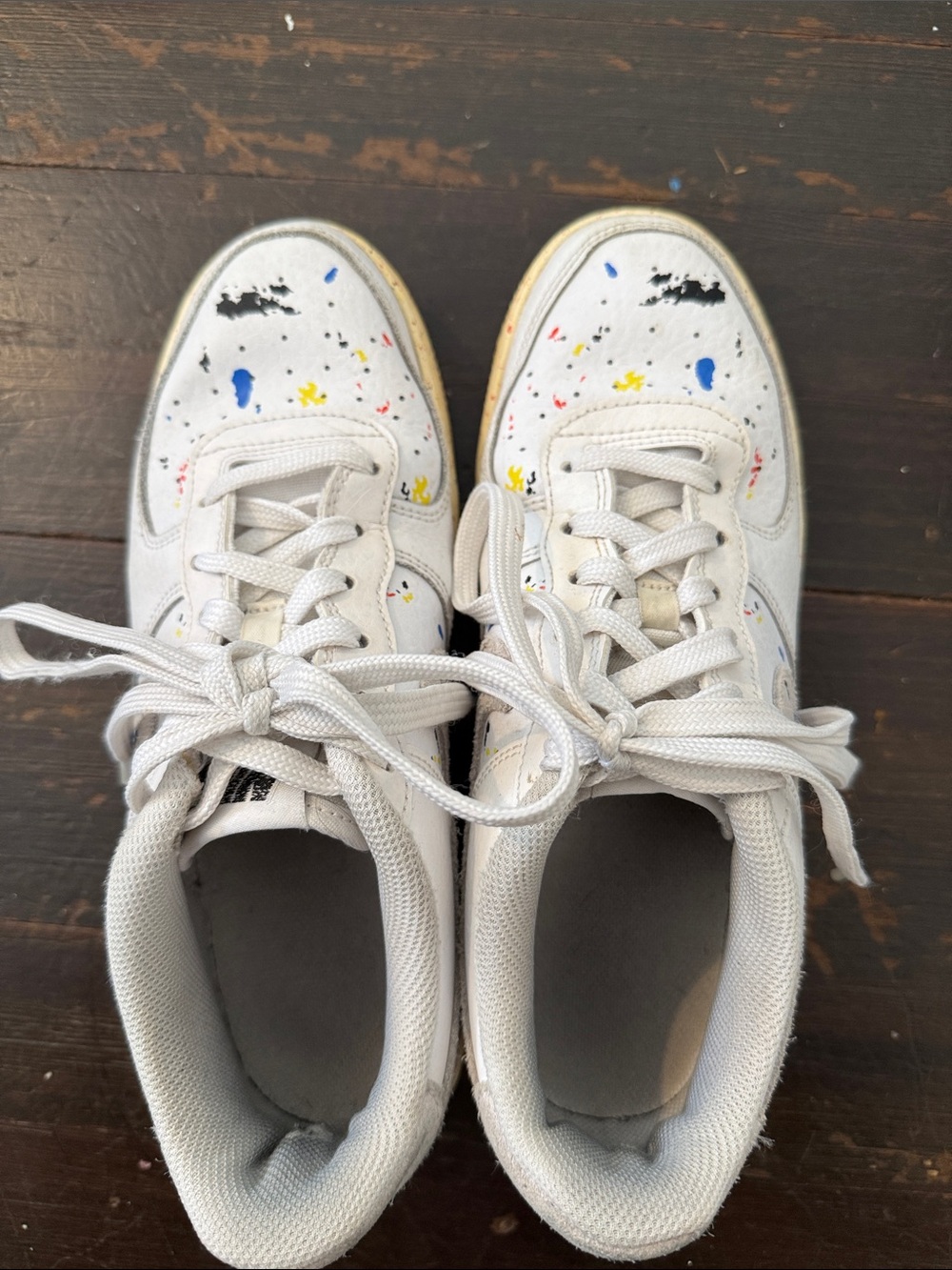Nike White Kids Sneakers with Blue, Yellow, Red and Black Paint-Splatter